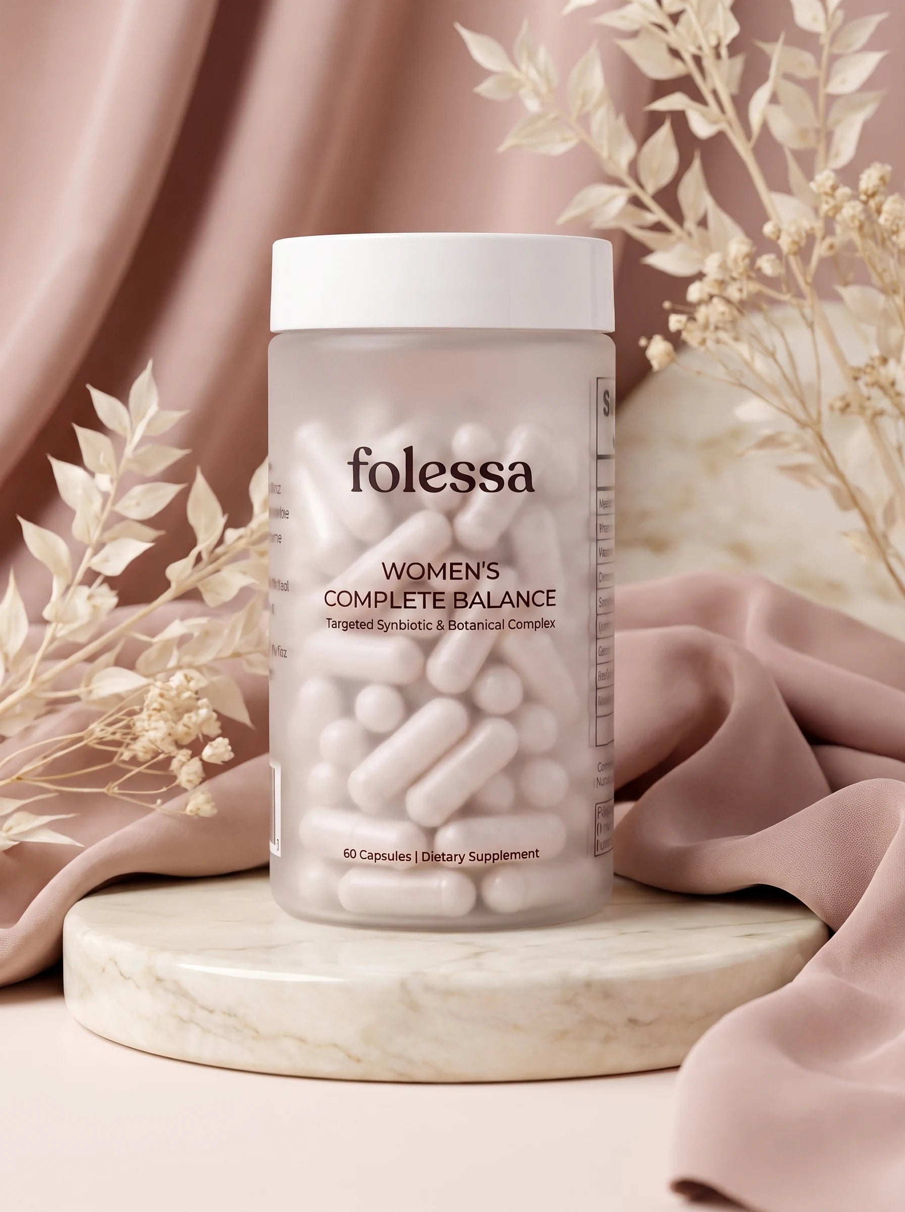 Folessa Women’s Complete Balance on a cream marble display